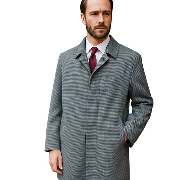 Vintage 60's London Fog Maincoat Houndstooth Men's Overcoat Hampden Row Check 38